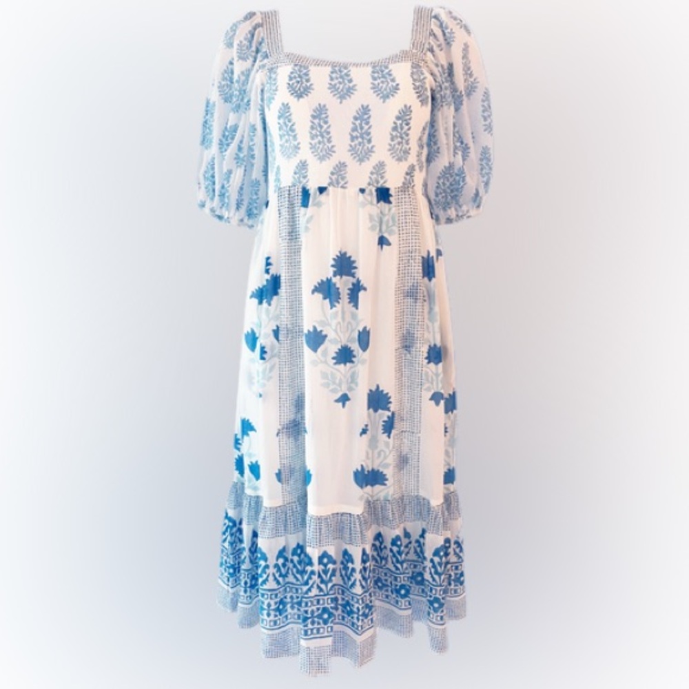Oliphant Puff Sleeve Midi, Jaipur Blue